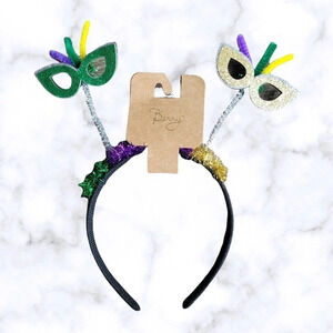 Mardi Gras Headband Head Piece Glitter Masks Purple Green Party Hair Hairband
